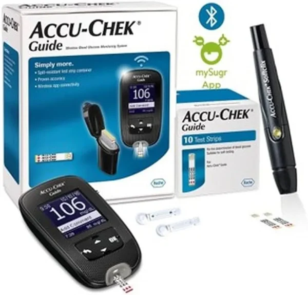 Accu-Chek Guide Wireless Blood Glucose Monitoring System Glucometer with 10 Test Strips Free