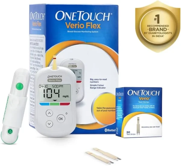 OneTouch Verio Flex Glucometer (Box of 10 Test strips Free)