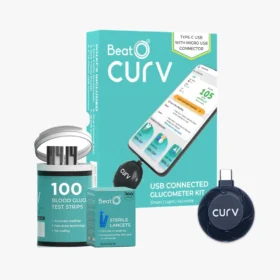 BeatO Curv Smartphone Connected Glucometer Sugar Testing Machine with 100 Strips & 100 Lancets