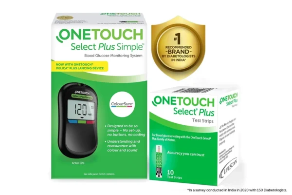 OneTouch Select Plus Simple Glucometer with 10 Free Strips Black