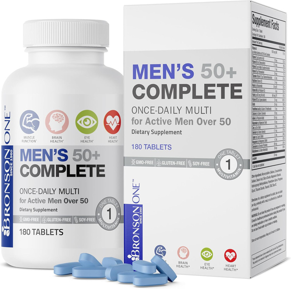 Bronson Men’s 50+ Multivitamin label with ingredients